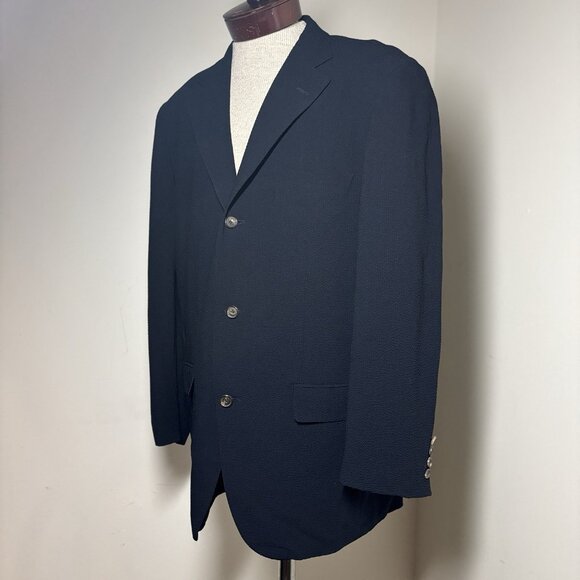 Hugo Boss Mens Wool Blazer Saks Fifth Avenue Jacket Navy Size 42R Made In Italy - Picture 1 of 9